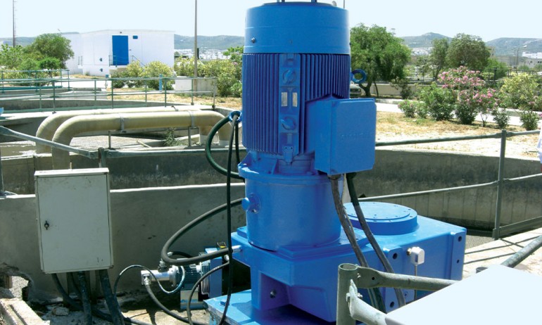 NORD UNICASE parallel shaft gear motor at a wastewater treatment plant.